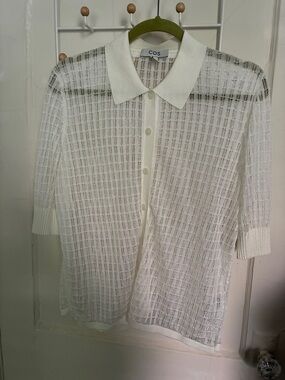 COS Ivory Sheer Knit Polo Button-Down